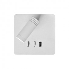 Φωτιστικό απλίκα τοίχου τετράγωνη led 11W (3W και 8W) κρεβατιού ξενοδοχείου με διακόπτη θύρα USB 3000K θερμό φως ανάγνωσης (διαβάσματος) λευκό