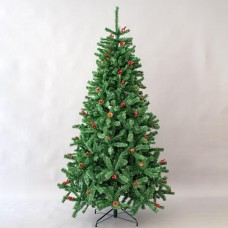 Χριστουγεννιάτικο δέντρο πράσινο PVC 240cm (2,40 μέτρα) τύπου έλατο Columbia με κουκουνάρια και berry διάμετρος 137cm μεταλλική βάση 2128 κλαδιά