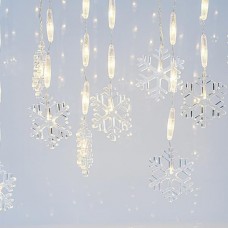 Χριστουγεννιάτικη βροχή (κουρτίνα) 300x80cm με χιονονιφάδες 56 led θερμά λαμπάκια (φωτάκια) 14 γραμμές και διάφανο καλώδιο στεγανή IP44