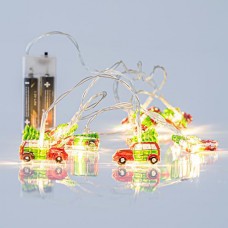Χριστουγεννιάτικα 10 θερμά led λαμπάκια με σχέδιο ακρυλικά αυτοκινητάκια μπαταρίας 2xΑΑ μη στεγανά IP20 και διάφανο καλώδιο 140cm 