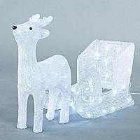 Χριστουγεννιάτικος ακρυλικός 3D διακοσμητικός φωτιζόμενος τάρανδος με έλκηθρο 100 ψυχρά λευκά led στεγανός IP44