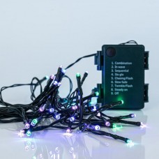 Χριστουγεννιάτικα 48 χρωματιστά led λαμπάκια (φωτάκια) μπαταρίας 3ΑΑ στεγανά IP44 8 προγράμματα χρονοδιακόπτη και πράσινο καλώδιο 402cm