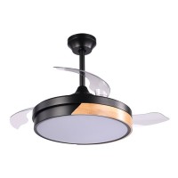 Ανεμιστήρας οροφής μαύρος με ξύλο 32W DC moter ηχείο bluetooth Φ107cm led φως 36W ανοιγοκλειόμενες φτερωτές και κοντρόλ (τηλεχειριστήριο)