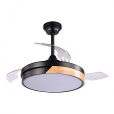 Ανεμιστήρας οροφής μαύρος με ξύλο 32W DC moter ηχείο bluetooth Φ107cm led φως 36W ανοιγοκλειόμενες φτερωτές και κοντρόλ (τηλεχειριστήριο)