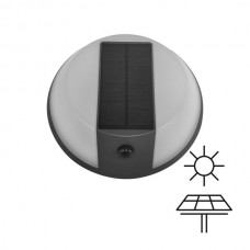 Φωτιστικό με ηλιακό panel μαύρο led 5W στρογγυλό Φ20cm απλίκα τοίχου ενδιάμεσο φως 4000Κ στεγανό IP54 500lumens
