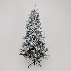 Χριστουγεννιάτικο δέντρο χιονισμένο 210cm (2,10 μέτρα) Αθηνά με κουκουνάρια πολυτελείας διάμετρο 104cm μεταλλική βάση και 913 κλαδιά