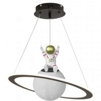 Φωτιστικό παιδικό led 77W κρεμαστό αστροναύτης σε πλανήτη Φ48cm λευκό χρυσό μαύρο με κοντρόλ εναλλαγής χρώματος ψυχρό φυσικό θερμό