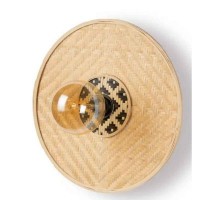 Φωτιστικό μονόφωτο απλίκα τοίχου ή οροφής rattan bamboo κυκλικό natural με διαστάσεις Φ41cmx8cm και ντουί E27 για λάμπες led