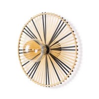 Φωτιστικό μονόφωτο με διαστάσεις Φ41cmx8cm απλίκα τοίχου ή οροφής rattan bamboo κυκλικό natural και ντουί E27 για λάμπες led