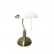 Φωτιστικό πορτατίφ κλασικό γραφείου χρώματος μπρονζέ με λευκό γυαλί επιτραπέζιο και Ε27 ντουί