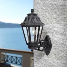 Φωτιστικό απλίκα τοίχου εξάγωνη 45cm φαναράκι vintage fumagalli προς τα πάνω επίτοιχο χρώματος μαύρο στεγανό IP55 για λάμπες led E27