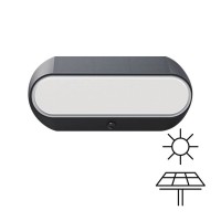 Φωτιστικό απλίκα τοίχου με ηλιακό panel μαύρο led 5W οβάλ 25cm ανιχνευτή κίνησης επαναφορτιζόμενο ενδιάμεσο φως 4000Κ στεγανό IP54 500lumens