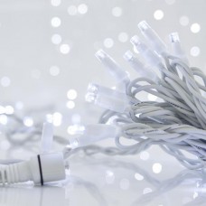 Χριστουγεννιάτικα 100 led λαμπάκια (φωτάκια) ψυχρό λευκό σε σειρά με επέκταση (έως 9 συσκευασίες) και λευκό καουτσούκ καλώδιο 1160cm στεγανά IP65
