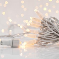 Χριστουγεννιάτικα 100 led λαμπάκια (φωτάκια) θερμό λευκό σε σειρά με επέκταση (έως 9 συσκευασίες) και λευκό καουτσούκ καλώδιο 1160cm στεγανά IP65
