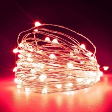 Χριστουγεννιάτικα 100 mini slim led κόκκινο φως λαμπάκια (φωτάκια) με ασημί καλώδιο χαλκού σε σειρά σταθερά 1500cm στεγανά IP44 