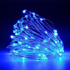 Χριστουγεννιάτικα 100 mini slim led μπλε φως λαμπάκια (φωτάκια) με ασημί καλώδιο χαλκού σε σειρά σταθερά 1500cm στεγανά IP44 