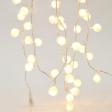 Χριστουγεννιάτικα 100 led θερμά λευκά λαμπάκια (φωτάκια) με λευκές υφασμάτινες μπάλες επέκταση και διάφανο καλώδιο 795cm στεγανά IP44