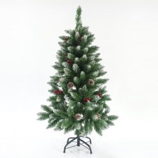 Χριστουγεννιάτικο δέντρο (δεντράκι) ύψος 120cm χιονισμένο τύπου έλατο με berry και κουκουνάρια υλικό pvc διάμετρος 64cm μεταλλική βάση 194 κλαδιά
