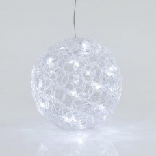 Χριστουγεννιάτικη ακρυλική μπάλα Φ20cm φωτιζόμενη με 30 led ψυχρό λευκό φως κρεμαστή στεγανή αδιάβροχη IP44