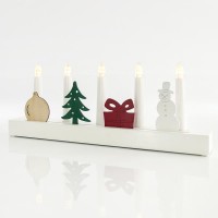 Χριστουγεννιάτικο κηροπήγιο με σχέδια 5 led κεριά (κεράκια) θερμό φως διακοσμητικό φωτιζόμενο 38,5cm x 5cm x 14,5cm μπαταρίας 2AA και χρονοδιακόπτη