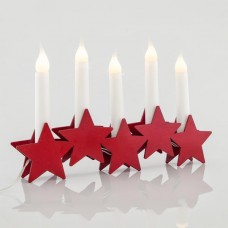 Χριστουγεννιάτικο κόκκινο κηροπήγιο μπαταρίας 2xAA με 5 led αστεράκια κεριά (κεράκια) θερμό φως διακοσμητικό φωτιζόμενο 27cm x 3cm x 17cm 