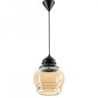 Φωτιστικό μονόφωτο κρεμαστό vintage με γυαλί black glamour 6 με ντουί Ε27 x 1 χρώματος μαύρο μελί διάμετρος 20cm