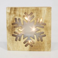 Χριστουγεννιάτικο διακοσμητικό κάδρο με χιονονιφάδα ξύλινο φωτιζόμενο μπαταρίας 2ΑΑ με 5 led θερμό λευκό φώς 20cm x 20cm