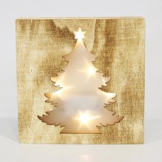 Χριστουγεννιάτικο κάδρο διακοσμητικό με δέντρο ξύλινο φωτιζόμενο μπαταρίας 2ΑΑ με 5 led θερμό λευκό φώς 20cm x 20cm