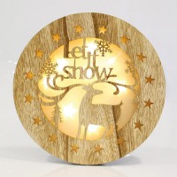 Χριστουγεννιάτικο διακοσμητικό κάδρο στρογγυλό Let It Snow ξύλινο φωτιζόμενο μπαταρίας 2ΑΑ με 8 led θερμό λευκό φώς Φ30cm