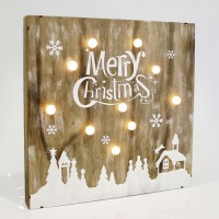 Χριστουγεννιάτικη φωτιζόμενη διακοσμητική επιγραφή Merry Christmas ξύλινη μπαταρίας 2ΑΑ με 10 led θερμό λευκό φώς 30cm x 30cm