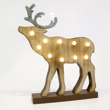 Χριστουγεννιάτικος διακοσμητικός φωτιζόμενος τάρανδος επιτραπέζιος ξύλινος μπαταρίας 2ΑΑA με 10 led θερμό λευκό φώς 32cm x 30cm