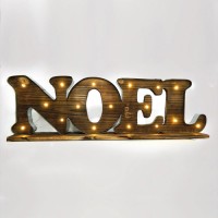 Διακοσμητική Χριστουγεννιάτικη φωτιζόμενη επιγραφή Noel επιτραπέζια καφέ ξύλινη μπαταρίας 3ΑA με 17 led θερμό λευκό φώς 71cm x 22cm