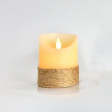 Χριστουγεννιάτικο διακοσμητικό φωτιζόμενο κερί 7,5cm x 10cm ιβουάρ σχοινί με κίνηση στη φλόγα μπαταρίας 3ΑΑA με 1 led θερμό λευκό φώς 