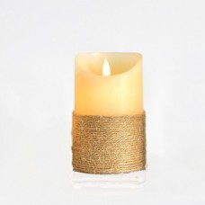 Χριστουγεννιάτικο κερί μπαταρίας 3ΑΑΑ διακοσμητικό φωτιζόμενο 7,5cm x 12,5cm ιβουάρ σχοινί με κίνηση στη φλόγα με 1 led θερμό λευκό φώς 