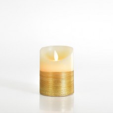Χριστουγεννιάτικο διακοσμητικό φωτιζόμενο κερί 7,5cm x 10cm ιβουάρ χρυσό με κίνηση στη φλόγα μπαταρίας 3ΑΑA με 1 led θερμό λευκό φώς 
