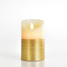Χριστουγεννιάτικο κερί διακοσμητικό φωτιζόμενο 7,5cm x 12,5cm ιβουάρ χρυσό με κίνηση στη φλόγα μπαταρίας 3ΑΑA με 1 led θερμό λευκό φώς 