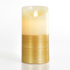 Χριστουγεννιάτικο διακοσμητικό φωτιζόμενο κερί 7,5cm x 15cm ιβουάρ χρυσό με κίνηση στη φλόγα μπαταρίας 3ΑΑA με 1 led θερμό λευκό φώς 