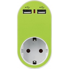 Αντάπτορας ασφαλείας σε σούκο 3680W και δύο (2) θύρες USB 5V DC 2,4A χρώμα πράσινο