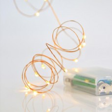 20 Χριστουγεννιάτικα μίνι slim θερμά led λαμπάκια (φωτάκια) σε σειρά μπαταρίας 3 x AA μη στεγανά IP20 και χάλκινο μπρονζέ καλώδιο 200cm 
