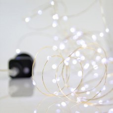 Χριστουγεννιάτικα 100 mini slim led λαμπάκια (φωτάκια) ψυχρό λευκό φως σε σειρά με πρόγραμμα και χάλκινο ασημί καλώδιο 1500cm στεγανά IP44