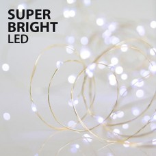Χριστουγεννιάτικα 100 mini extra φωτεινότητας led λαμπάκια ψυχρό λευκό φως σε σειρά σταθερά και καλώδιο χαλκού ασημί 1500cm στεγανά IP44