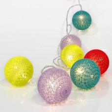 10 Χριστουγεννιάτικα θερμά led λαμπάκια με σχέδιο χρωματιστές (πολύχρωμες) μπάλες μπαταρίας 3 x ΑΑ μη στεγανά IP20 και διάφανο καλώδιο 165cm 