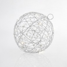Χριστουγεννιάτικη led Φ25cm κρεμαστή διακοσμητική συρματένια ασημί glitter μπάλα θερμό φως φωτιζόμενη με 20 led μη στεγανή IP20