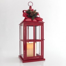 Χριστουγεννιάτικο κόκκινο φαναράκι (φανάρι) διακοσμητικό φωτιζόμενο με led κερί θερμό φως 22cm x 22cm x 55cm μπαταρίας 3C μη στεγανό IP20