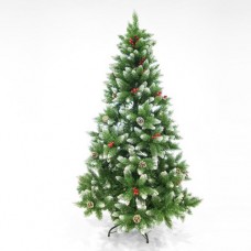 Χριστουγεννιάτικο δέντρο 240cm (2,40 μέτρα) χιονισμένο με κουκουνάρια και berry τύπου έλατο pvc διάμετρος 142cm μεταλλική βάση 1623 κλαδιά