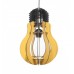 Φωτιστικό μονόφωτο κρεμαστό σχήμα λάμπας (γλόμπος) Φ20cm ξύλινο χρώματος κίτρινο με μαύρο καλώδιο και ντουί 1 x E27 για λάμπες led Edison  