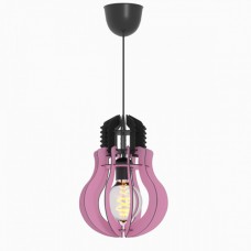 Κρεμαστό φωτιστικό μονόφωτο σχήμα λάμπας (γλόμπος) Φ27cm ξύλινο χρώματος ροζ με μαύρο καλώδιο και ντουί 1 x E27 για λάμπες led Edison