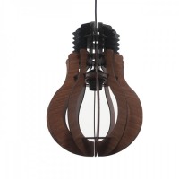Φωτιστικό μονόφωτο κρεμαστό σχήμα λάμπας (γλόμπος) Φ20cm ξύλινο χρώματος καφέ με μαύρο καλώδιο και ντουί 1 x E27 για λάμπες led Edison  