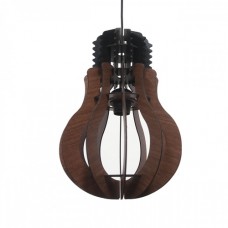 Κρεμαστό φωτιστικό μονόφωτο σχήμα λάμπας (γλόμπος) Φ27cm ξύλινο χρώματος καφέ με μαύρο καλώδιο και ντουί 1 x E27 για λάμπες led Edison